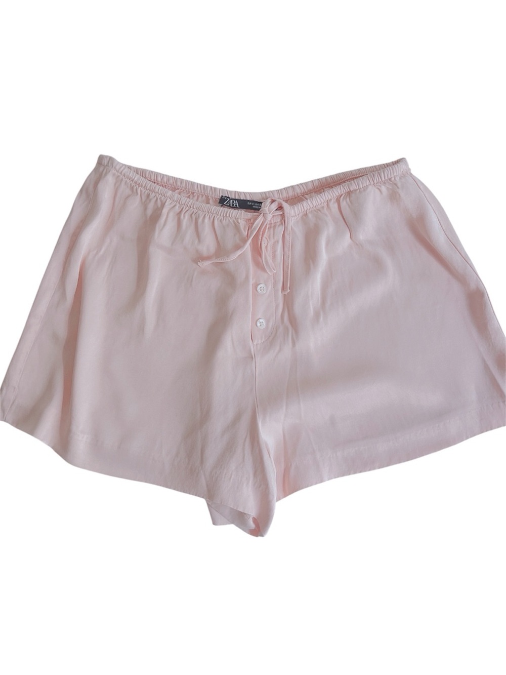 Zara Pale Pink Satin Viscose Shorts with Tie Waist in Size Small